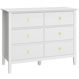 HOMCOM Fluted Dresser, 6 Drawer Chest of Drawers for Bedroom, Living Room, Hallway, Closet, White - thumbnail 1