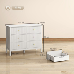 HOMCOM Fluted Dresser, 6 Drawer Chest of Drawers for Bedroom, Living Room, Hallway, Closet, White - thumbnail 3
