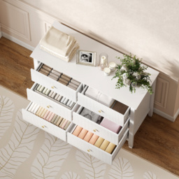 HOMCOM Fluted Dresser, 6 Drawer Chest of Drawers for Bedroom, Living Room, Hallway, Closet, White - thumbnail 8