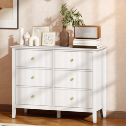 HOMCOM Fluted Dresser, 6 Drawer Chest of Drawers for Bedroom, Living Room, Hallway, Closet, White - thumbnail 2