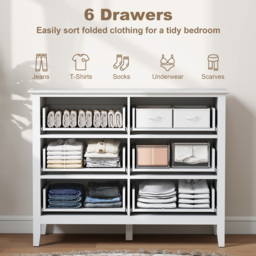 HOMCOM Fluted Dresser, 6 Drawer Chest of Drawers for Bedroom, Living Room, Hallway, Closet, White - thumbnail 4