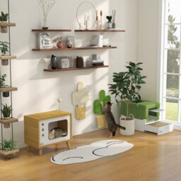PawHut Hooded Cat Litter Box, Portable Pet Toilet, with Scoop, Front Entry - Lime Green - Aosom UK - thumbnail 8