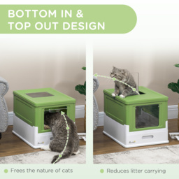 PawHut Hooded Cat Litter Box, Portable Pet Toilet, with Scoop, Front Entry - Lime Green - Aosom UK - thumbnail 5