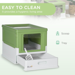 PawHut Hooded Cat Litter Box, Portable Pet Toilet, with Scoop, Front Entry - Lime Green - Aosom UK - thumbnail 4