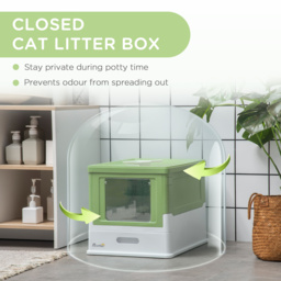 PawHut Hooded Cat Litter Box, Portable Pet Toilet, with Scoop, Front Entry - Lime Green - Aosom UK - thumbnail 6