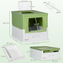 PawHut Hooded Cat Litter Box, Portable Pet Toilet, with Scoop, Front Entry - Lime Green - Aosom UK - thumbnail 3