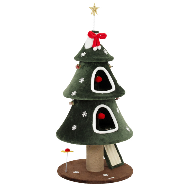 PawHut Cat Tree, Christmas Cat Tower with Dual Condos, Sisal Ladder, Jute Posts, Anti-Tip Rope, Hanging Balls, 60 x 60 x 132 cm - image 1