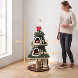 PawHut Cat Tree, Christmas Cat Tower with Dual Condos, Sisal Ladder, Jute Posts, Anti-Tip Rope, Hanging Balls, 60 x 60 x 132 cm - thumbnail 3