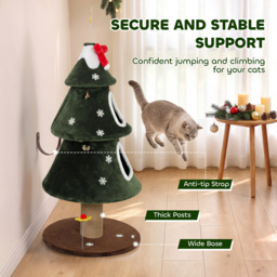 PawHut Cat Tree, Christmas Cat Tower with Dual Condos, Sisal Ladder, Jute Posts, Anti-Tip Rope, Hanging Balls, 60 x 60 x 132 cm - thumbnail 6