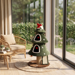 PawHut Cat Tree, Christmas Cat Tower with Dual Condos, Sisal Ladder, Jute Posts, Anti-Tip Rope, Hanging Balls, 60 x 60 x 132 cm - thumbnail 9