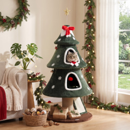PawHut Cat Tree, Christmas Cat Tower with Dual Condos, Sisal Ladder, Jute Posts, Anti-Tip Rope, Hanging Balls, 60 x 60 x 132 cm - thumbnail 2