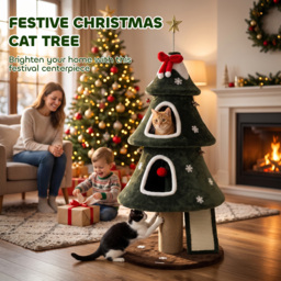 PawHut Cat Tree, Christmas Cat Tower with Dual Condos, Sisal Ladder, Jute Posts, Anti-Tip Rope, Hanging Balls, 60 x 60 x 132 cm - thumbnail 4