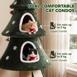 PawHut Cat Tree, Christmas Cat Tower with Dual Condos, Sisal Ladder, Jute Posts, Anti-Tip Rope, Hanging Balls, 60 x 60 x 132 cm - thumbnail 5