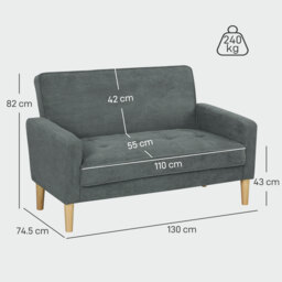 HOMCOM Two-Seater Velvet-Feel Sofa - Grey - thumbnail 3