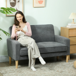 HOMCOM Two-Seater Velvet-Feel Sofa - Grey - thumbnail 2