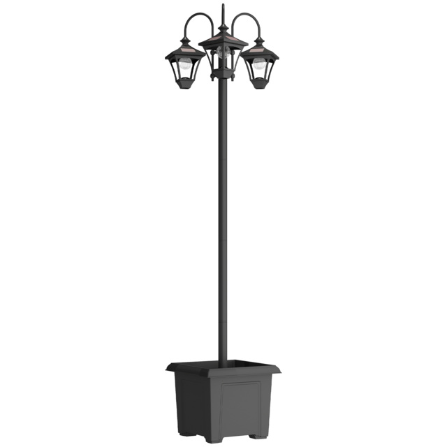 Outsunny Solar Lamp Post with Dusk-to-Dawn Sensor Street Light with 3-Head Planter 185 cm Black - image 1