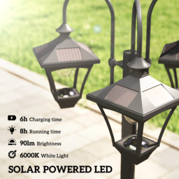 Outsunny Solar Lamp Post with Dusk-to-Dawn Sensor Street Light with 3-Head Planter 185 cm Black - thumbnail 4