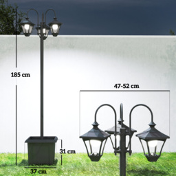 Outsunny Solar Lamp Post with Dusk-to-Dawn Sensor Street Light with 3-Head Planter 185 cm Black - thumbnail 3
