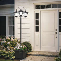 Outsunny Solar Lamp Post with Dusk-to-Dawn Sensor Street Light with 3-Head Planter 185 cm Black - thumbnail 2