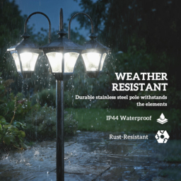 Outsunny Solar Lamp Post with Dusk-to-Dawn Sensor Street Light with 3-Head Planter 185 cm Black - thumbnail 7
