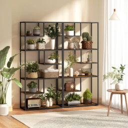 HOMCOM Industrial Bookcase Shelf, 7 Tier Metal Shelving, Storage Shelves for Living Room, Home Office, Bedroom, Rustic Brown - Aosom UK - thumbnail 9