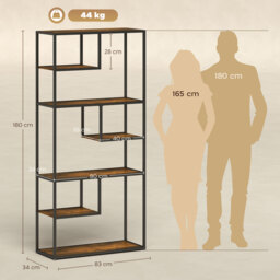 HOMCOM Industrial Bookcase Shelf, 7 Tier Metal Shelving, Storage Shelves for Living Room, Home Office, Bedroom, Rustic Brown - Aosom UK - thumbnail 3