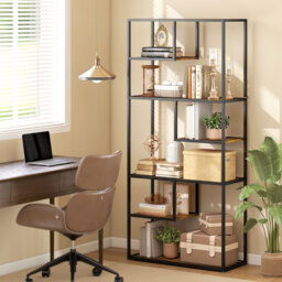 HOMCOM Industrial Bookcase Shelf, 7 Tier Metal Shelving, Storage Shelves for Living Room, Home Office, Bedroom, Rustic Brown - Aosom UK - thumbnail 2