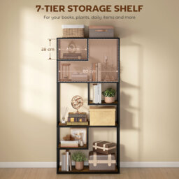 HOMCOM Industrial Bookcase Shelf, 7 Tier Metal Shelving, Storage Shelves for Living Room, Home Office, Bedroom, Rustic Brown - Aosom UK - thumbnail 4