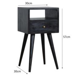 Mini Nightstand with Drawer and Open Shelf, Sustainable Construction, Small side table for Bedroom, 30L x 30W x 57H cm, Black - Aosom UK - thumbnail 3