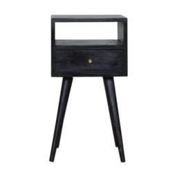 Mini Nightstand with Drawer and Open Shelf, Sustainable Construction, Small side table for Bedroom, 30L x 30W x 57H cm, Black - Aosom UK - thumbnail 2