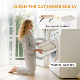 PawHut Cat Radiator Bed, Adjustable Hanging Cat Hammock with Removable and Washable Cushion for Indoor Cats, Cream White - thumbnail 7
