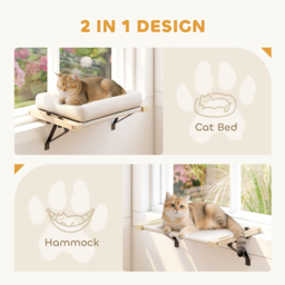 PawHut Cat Radiator Bed, Adjustable Hanging Cat Hammock with Removable and Washable Cushion for Indoor Cats, Cream White - thumbnail 5