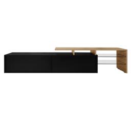 Modern TV Cabinet with LED Lighting and Storage Compartments, Durable TV Stand for Living Room, 170L x 33W x 33.5H cm, Black+Natural - Aosom UK - thumbnail 9