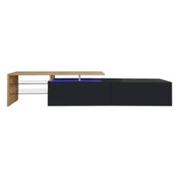 Modern TV Cabinet with LED Lighting and Storage Compartments, Durable TV Stand for Living Room, 170L x 33W x 33.5H cm, Black+Natural - Aosom UK - thumbnail 2