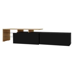 Modern TV Cabinet with LED Lighting and Storage Compartments, Durable TV Stand for Living Room, 170L x 33W x 33.5H cm, Black+Natural - Aosom UK - thumbnail 8