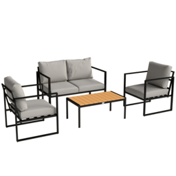 Outsunny Outdoor Garden Furniture Set, 4 Piece Patio Furniture with Slatted Table, Indoor Outdoor Balcony Patio Conservatory Set - thumbnail 1