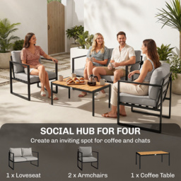 Outsunny Outdoor Garden Furniture Set, 4 Piece Patio Furniture with Slatted Table, Indoor Outdoor Balcony Patio Conservatory Set - thumbnail 8