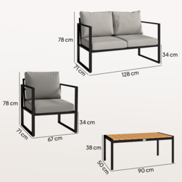 Outsunny Outdoor Garden Furniture Set, 4 Piece Patio Furniture with Slatted Table, Indoor Outdoor Balcony Patio Conservatory Set - thumbnail 3