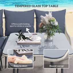 Outsunny 6 Piece Garden Furniture Set, Garden Corner Sofa Set with Thickened Cushions, Glass Top Table and Footstools for Conservatory, Light Grey - thumbnail 6
