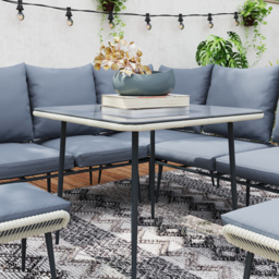 Outsunny 6 Piece Garden Furniture Set, Garden Corner Sofa Set with Thickened Cushions, Glass Top Table and Footstools for Conservatory, Light Grey - thumbnail 8