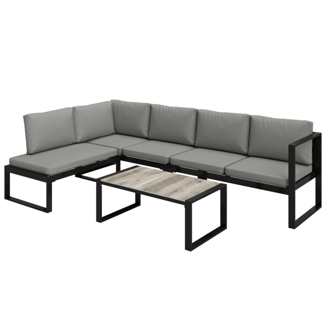 Outsunny 4 Piece Garden Furniture Set, Garden Sofa Set with 2 Loveseats, Armless Chair, Coffee Table for Balcony, Dark Grey - image 1