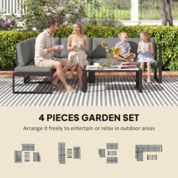 Outsunny 4 Piece Garden Furniture Set, Garden Sofa Set with 2 Loveseats, Armless Chair, Coffee Table for Balcony, Dark Grey - thumbnail 4