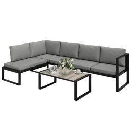 Outsunny 4 Piece Garden Furniture Set, Garden Sofa Set with 2 Loveseats, Armless Chair, Coffee Table for Balcony, Dark Grey - thumbnail 9