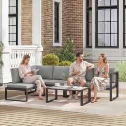 Outsunny 4 Piece Garden Furniture Set, Garden Sofa Set with 2 Loveseats, Armless Chair, Coffee Table for Balcony, Dark Grey - thumbnail 9