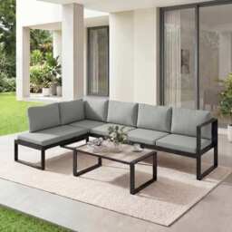 Outsunny 4 Piece Garden Furniture Set, Garden Sofa Set with 2 Loveseats, Armless Chair, Coffee Table for Balcony, Dark Grey - thumbnail 8