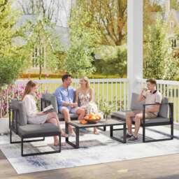Outsunny 4 Piece Garden Furniture Set, Garden Sofa Set with 2 Loveseats, Armless Chair, Coffee Table for Balcony, Dark Grey - thumbnail 7
