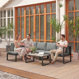 Outsunny 4 Piece Garden Furniture Set, Garden Sofa Set with 2 Loveseats, Armless Chair, Coffee Table for Balcony, Dark Grey - thumbnail 2
