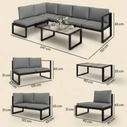 Outsunny 4 Piece Garden Furniture Set, Garden Sofa Set with 2 Loveseats, Armless Chair, Coffee Table for Balcony, Dark Grey - thumbnail 3