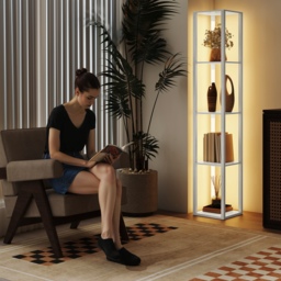 HOMCOM Floor Lamp with Shelves and 3 Brightness Levels - White - thumbnail 9