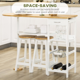 HOMCOM 3 Piece Bar Table and Stools w/ Storage Shelf, Drawer, Wire Basket & Wine Rack, Bar Table Set for Kitchen, Natural & White - Aosom UK - thumbnail 5